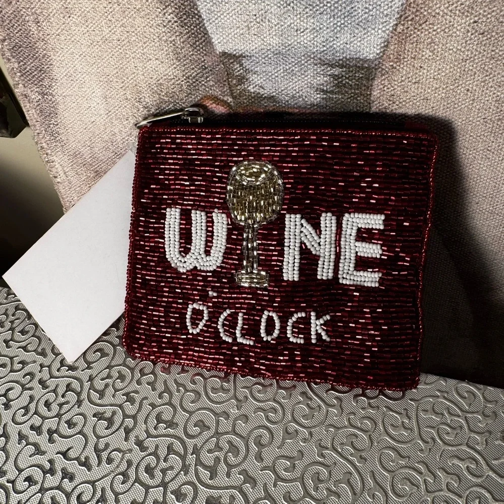 Bacci Wine O’clock Beaded Coin Purse NWT